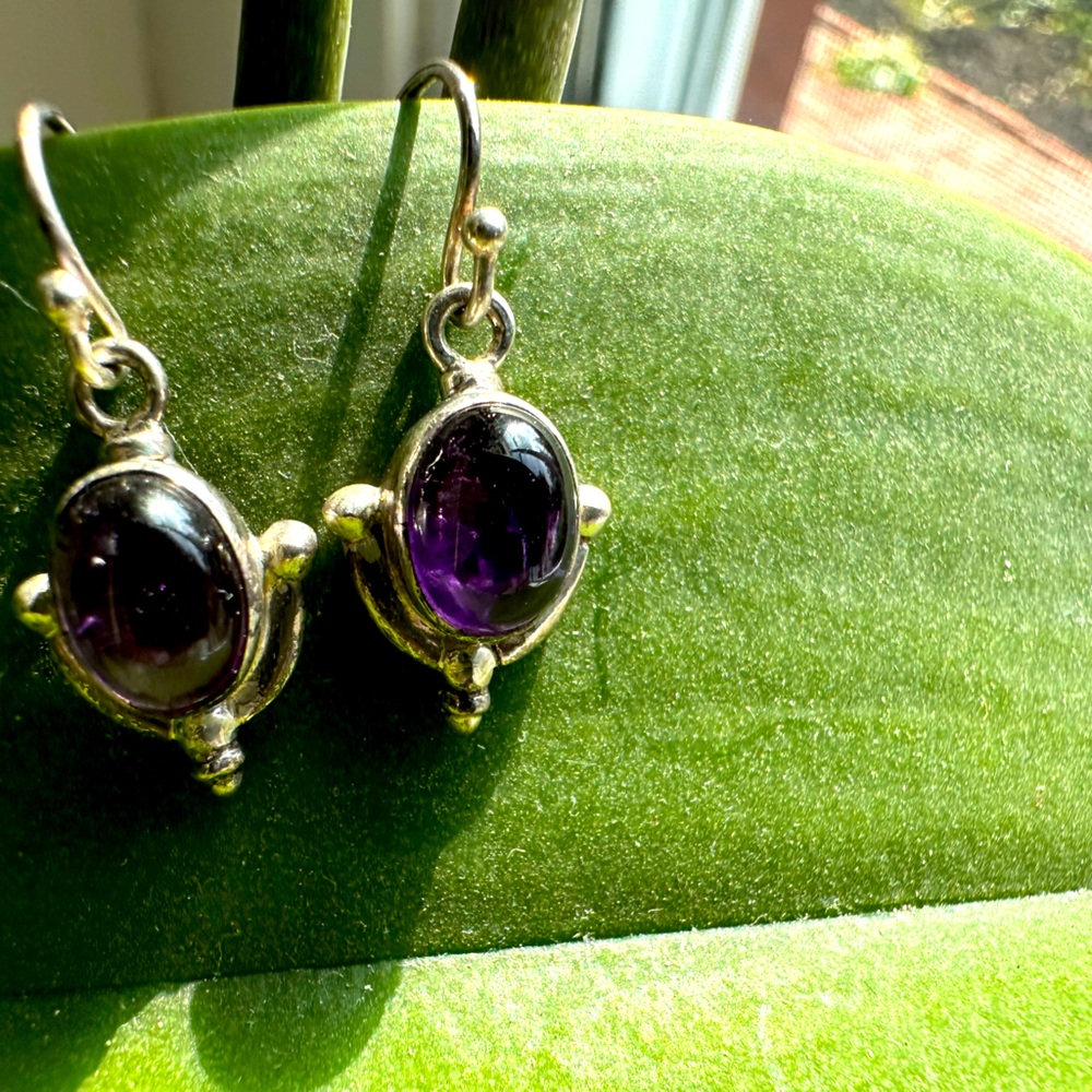 Vintage amethyst drop earrings on stirling silver wires.